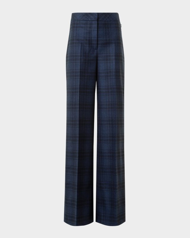 Fior Check Wool Flannel Wide-Leg Trousers